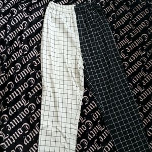 Two Tone Plaid Elastic Waist Pants